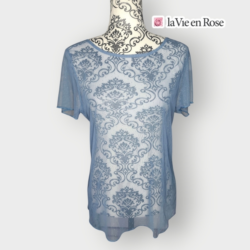 LA VIE EN ROSE Light Blue Sheer Top - Medium